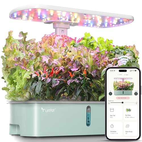 LetPot LPH-Air Hydroponics Growing System Kits, APP & WiFi Controlled Smart Indoor Garden with Adjustable 24W Grow Light Full Spectrum, 10 Pods Planter Indoor Gardening for Gifts, Kitchen, Vegetable - size: 10 Pods-Green