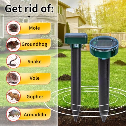 8PK new Green Mole Repellent for lawns Gopher Repellent Ultrasonic Solar Powered Snake Repellent Deterrent Mole Repeller Vole Repellent Outdoor Lawns Garden Yard All Pests Sonic Spikes Stakes Chaser