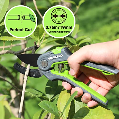 WORKPRO Pruning Shears, Garden Clippers with SK5 Steel Blades, 8" Anvil