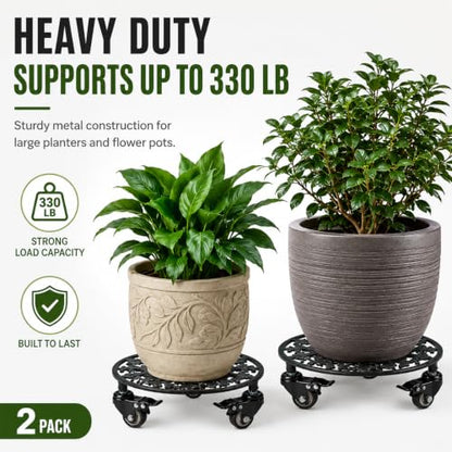 2 Pack 11" Plant Caddy with Wheels, Heavy Duty Metal, Black - color: Round Metal Black, size: 11 INCH 2PCS