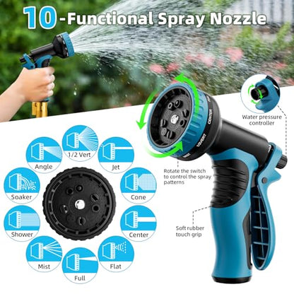 Garden Hose, Non-Expandable Water Hose 100ft, Flexible, Kink & Leak Proof Water Pipe with 10-Function Spray Nozzle, Lightweight Outdoor Hose for Yard, Lawn, Car Wash, RV and Home Use - size: 100FT