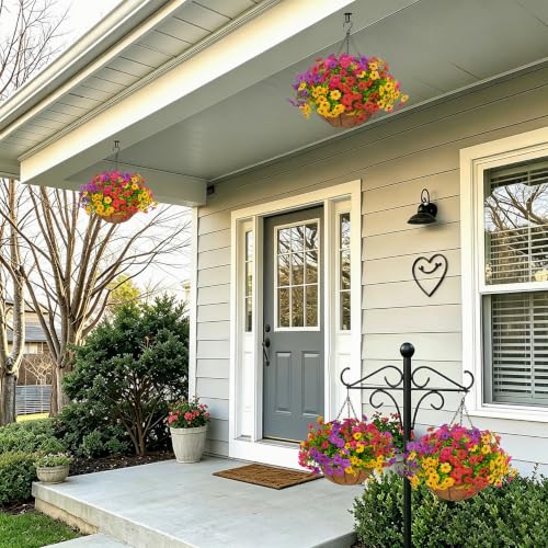2 Set Artificial Hanging Flowers with Baskets for Outdoor Decor - color: Daisy