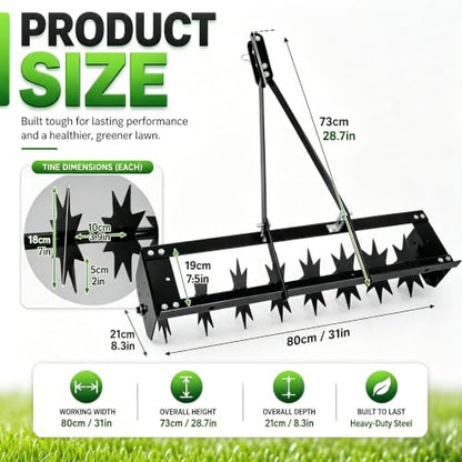 32 Inch Tow Behind Spike Aerator, 132.28 LBS Tool Tow Behind Lawn Aerator