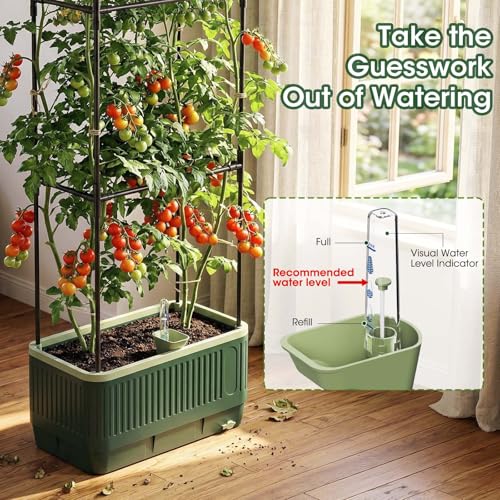 2 Pack 51" Self Watering Planter Box with Trellis, Tomato Planter Trellis for Raised Garden Bed, Tomato Cage with Visual Water Indicator, Indoor Outdoor Tomato Cages for Garden Patio - style: 2 Pack