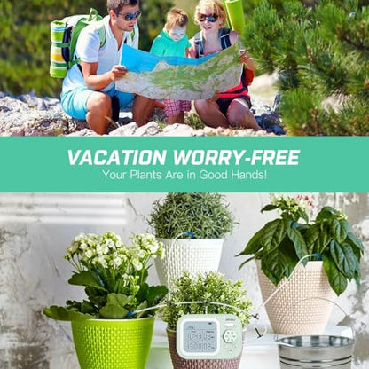 Automatic Plant Waterer Indoor Self Watering System for 15 Potted Plants, Auto Drip Irrigation Kit Programmable Water Timer with Smart Humidity Detection, Green - color: Green