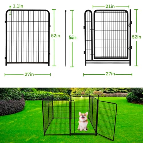 Getlay Tall Garden Fence, 52in High 6 Panels Total 13.3 Ft(L) Dog Fence Outdoor for Yard, 21 inches Wide with Low Sills, Animal Barrier Fence, Flower Bed Fencing. Pet Fence, Garden Fence Border - size: 52''(H)-6panels-13.3ft(L) with gate