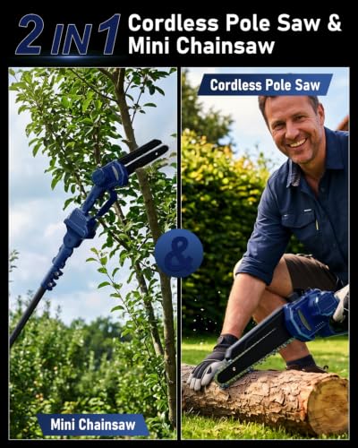 Electric Pole Saw 6“ Mini Chainsaw Cordless Brushless 4.0Ah Batteries 16 Ft Max Reach Multi-Angle Fast Charger Telescopic Power Pole Saw Tree Trimmer Limb Branch Cutter Pruner Navy Blue - color: Navy Blue-1 Battery