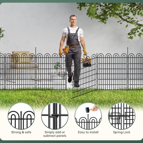 15 Panels Tall Garden Animal Barrier Fence with Gate, 33 in(H) X 36.8 ft(L) No Dig Decorative Garden Fence Outdoor for Yard, Heavy Duty Rustproof Metal Edging Border for Dog, Rabbits