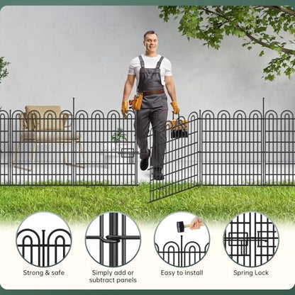 15 Panels Tall Garden Animal Barrier Fence with Gate, 33 in(H) X 36.8 ft(L) No Dig Decorative Garden Fence Outdoor for Yard, Heavy Duty Rustproof Metal Edging Border for Dog, Rabbits