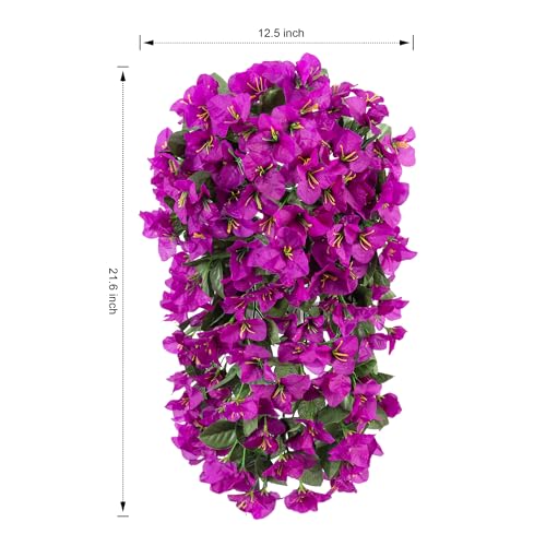 2 PCS Bougainvillea Artificial Hanging Flowers Plants for Outdoors, Purple - color: Purple