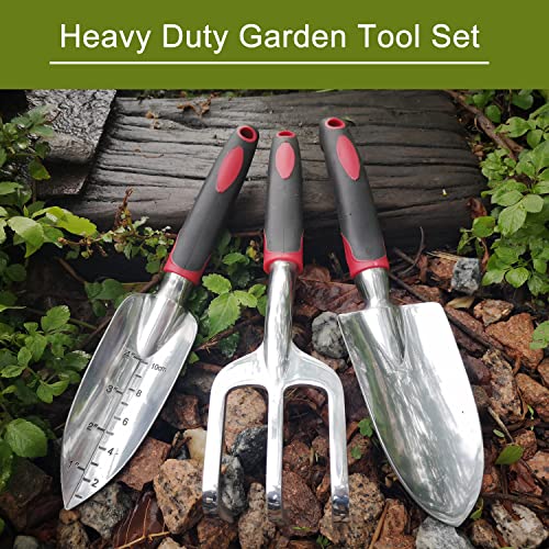 FANHAO Garden Tool Set, 3 Piece Heavy Duty Garden Trowels Cast-Aluminum Garden Hand Shovels with Non-Slip Rubber Grip, Idea for Transplanting, Weeding, Digging and Planting - color: Wine Red