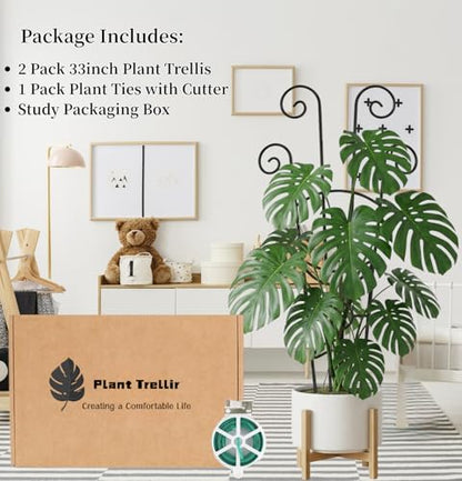 2 Pack 33 inch Plant Trellis for Climbing Plants Outdoor/Indoor, Expandable Large Metal Garden Trellis for Climber Plants, Sturdy Houseplant Support Stakes for Potted Vine Ivy Pothos Monstera - size: 33in/2Pack,Style 1