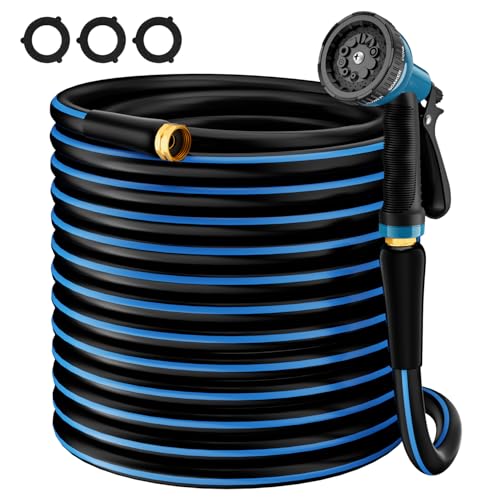 Heavy Duty Garden Hose 100FT, Flexible Water Hose with 10 Function Sprayer - color: Dark Blue, size: 100FT
