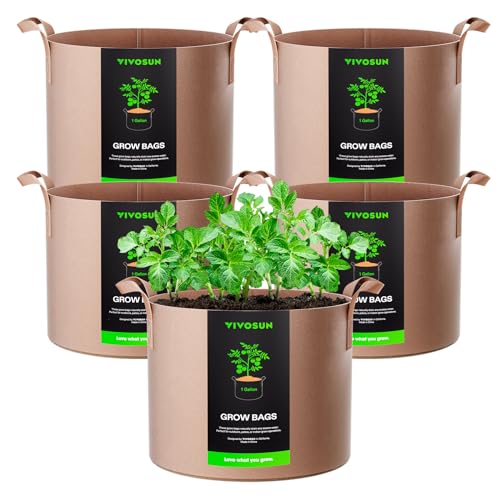 VIVOSUN 5-Pack 1 Gallon Plant Grow Bags Fabric Pots with Handles - color: Tan, size: 1 Gallon