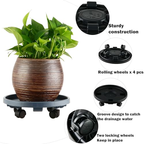 5 Pakcs Large Plant Caddy with Wheels 15.8" Rolling Plant Stands Heavy-duty Plastic Plant Roller Base Pot Movers Plant Saucer on Wheels Indoor Outdoor Plant Dolly with Caster Tray Coaster Black - color: Black