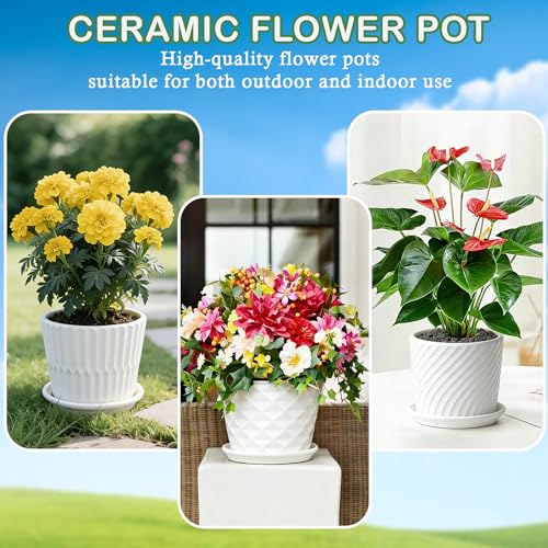 sietpoek 5.5” Ceramic Plant Pots with Drainage and Saucer 4PCs White - size: 5.5 Inch