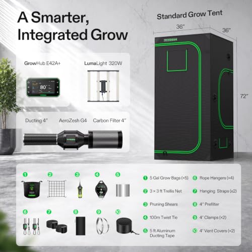 VIVOSUN 3x3 Grow Tent Kit 320W Bar Lumalight E42A+ Smart Control System - size: 3x3