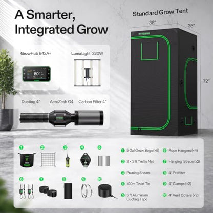 VIVOSUN 3x3 Grow Tent Kit 320W Bar Lumalight E42A+ Smart Control System - size: 3x3