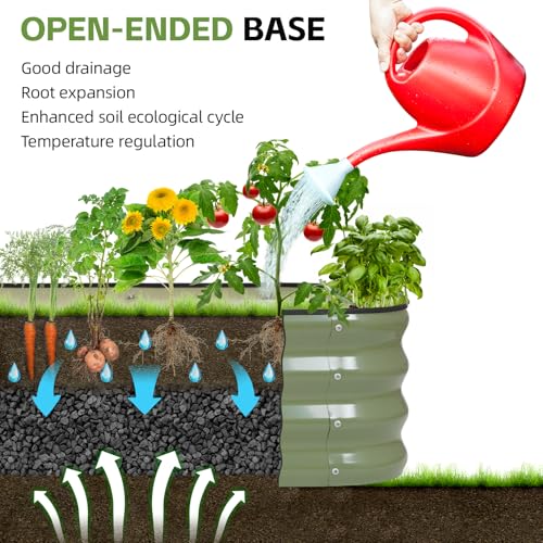 4-in-1 Modular Raised Garden Bed Kit - Adjustable Sizes (5x3x1ft, 4x4x1ft, 6x2x1ft, 7x1x1ft) - Heavy Duty Galvanized Steel Planter Box with Bracing Rods & Gloves for Vegetables, Fruits - color: Green, size: 5×3×1FT