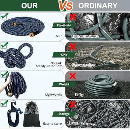 Expandable Garden Hose 50 ft with 10 Function Spray Nozzle, Flexible, Kink Free, Leak-Proof, Ultra Lightweight Retractable Stretch Water Hose 50ft for Yard, Lawn, Car Wash and Outdoor (Black & Blue)