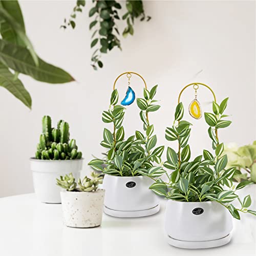 2PCS Small Gold Plant Trellis for Indoor Potted Climbing Plants with Agate - color: 04-Yellow Blue