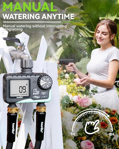 RAINPOINT Water Timer for Garden Hose - 2 Zone Sprinkler Timer with Rain Delay/Manual Watering/Automatic Irrigation for Yard Lawn - color: Blue