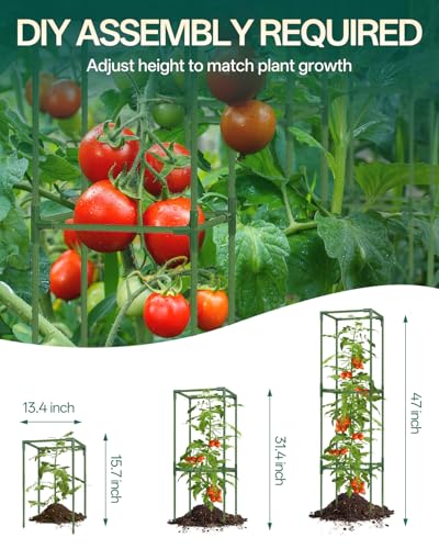3 Pack Tomato Cage, Up to 47 Inch Adjustable Square Tomato Cages for Pots - size: 3 Pack-47in