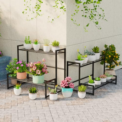 Garden 4 you 4 Tier Metal Stackable Plant Stand, Flower Pot Holder - color: Black, size: 27.5"L x33"W x 23.6"H