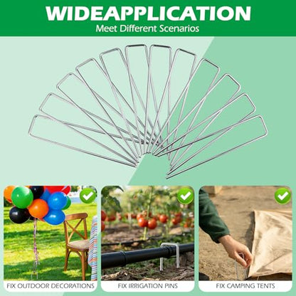 100 Pack Landscape Staples, 4" 8 Gauge Galvanized Steel Garden Stakes,Landscape Pins Turf Staples for Securing Weed Barrier Artificial Grass - size: 4in