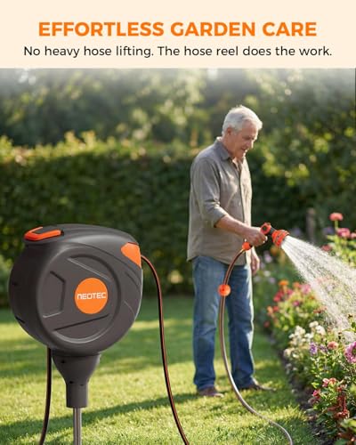 82 ft 1/2 Inch Retractable Garden Hose Reel Ground-Mounted Freestanding - size: 1/2inch 82ft