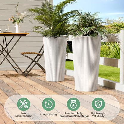 24" Tall Round Planters for Outdoor Plants Fluted Finishes - White - color: White