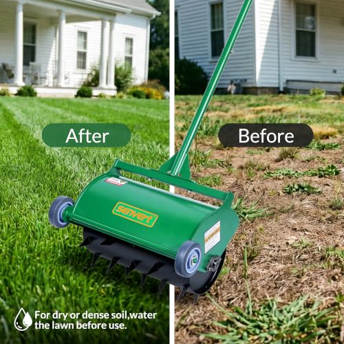 Rolling Lawn Aerator, Heavy Duty Push Spike Aeration Tool Up to 55 lbs, Manual Rotary Grass Aerator for Garden and Yard Use