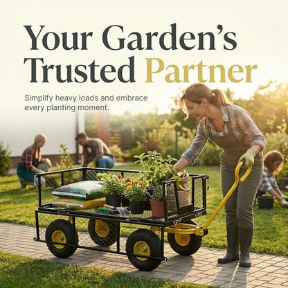 Finnhomy Heavy Duty 1000 Lbs Capacity Mesh Steel Garden Cart, Pullable Garden Wagons Carts on Wheels, Folding Utility Wagon with Removable Sides for Outdoor, Yard, Lawn, Yellow - color: Yellow