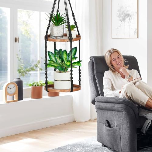 2-Tier Plant Hanger Indoor, Hanging Plant Shelf (12") - color: Black, size: 1-Pack, 2-Tier