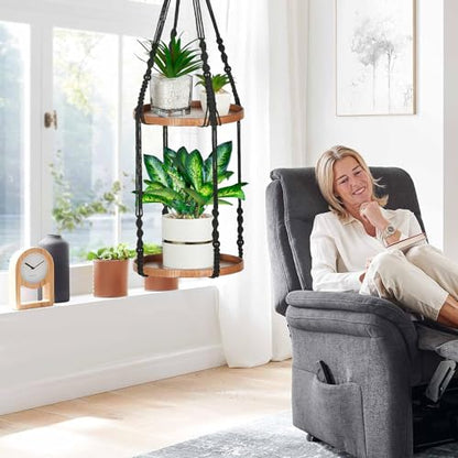 2-Tier Plant Hanger Indoor, Hanging Plant Shelf (12") - color: Black, size: 1-Pack, 2-Tier