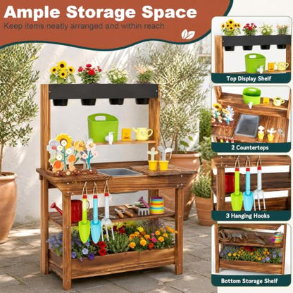 GLACER Mud Kitchen for Kids Outdoor, Fir Wood Potting Bench