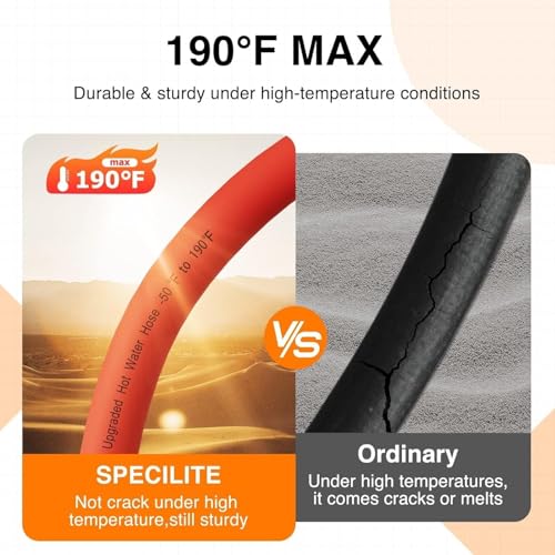 SPECILITE 1" x 50FT Hot/Cold Rubber Garden Water Hose, -50℉-190℉, Red - color: 1"ID Red, size: 50ft
