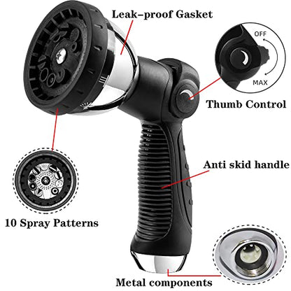 Garden Hose Nozzle Spray Nozzle,10 Hose Metal Duty Watering Patterns Thumb Control On Off Valve, High Pressure Nozzle Sprayer for Watering Plants, Car Wash,Cleaning,Showering Pets - color: Black