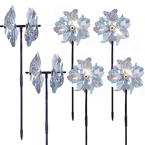 BATTIFE Preassembled Reflective Pinwheels for Yard & Garden, Silver, 6 Pack - color: Silver, size: 6 Pack