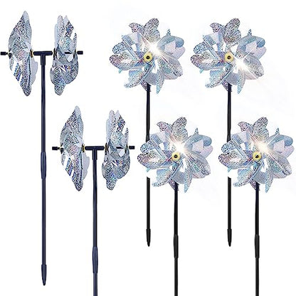 BATTIFE Preassembled Reflective Pinwheels for Yard & Garden, Silver, 6 Pack - color: Silver, size: 6 Pack
