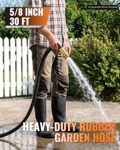 Rubber Garden Hose 30FT x 5/8", Heavy Duty Water Hose 30 Foot - color: Black, size: 30FT 5/8