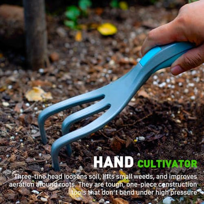 GOODSMANN Garden Tools Set, 3 Piece All One Piece Die-Cast Aluminum Gardening Kit, Hand Trowel, Marker Measurements Transplanter and Cultivator Garden Hand Shovel for Digging Weeding Planting