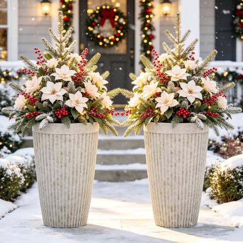 2-Pack 20" Vintage Ivory Resin Tall Planters with Fluted Texture - color: 20"h-faux Cement