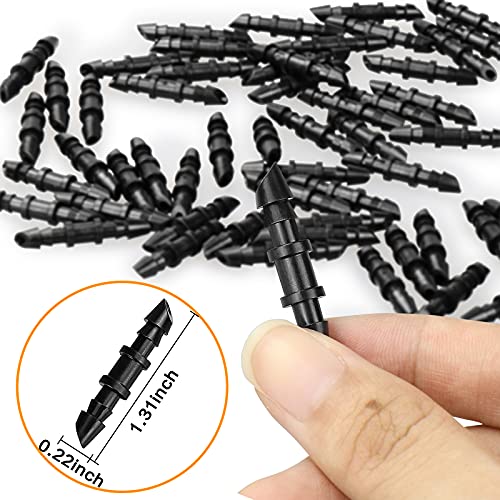 JAYEE 100 Pack Drip Irrigation 1/4' Barbed Coupling Fittings, Barbed Connectors Fits Universal 1/4-Inch Tubing, Irrigation Coupler for Sprinkler System - size: 100P-Coupling