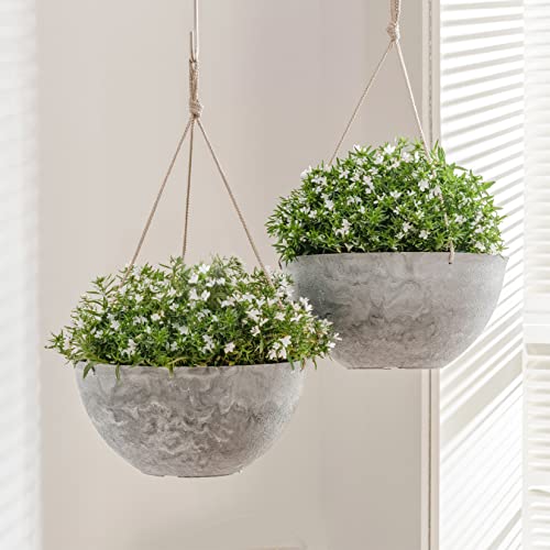 LA JOLIE MUSE Hanging Planter Baskets for Outdoor Plants, Set of 2, 13 Inch - color: Marble Pattern