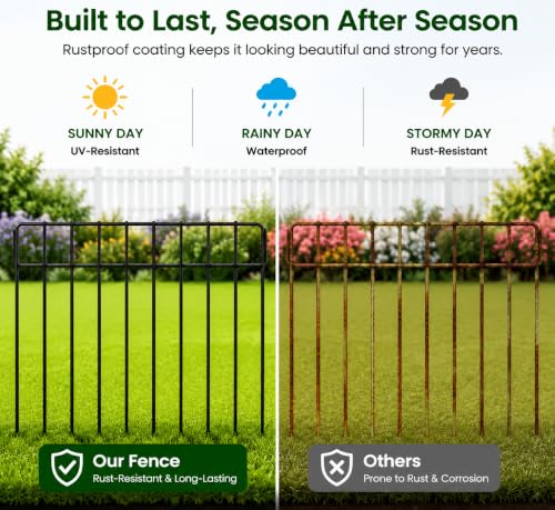 Garden Fence 28.2 FT x 12" H, Decorative Metal Border for Flower Beds - size: 26 Square Panels-28.2ft(L)x13"(W)