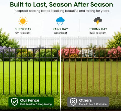 Garden Fence 28.2 FT x 12" H, Decorative Metal Border for Flower Beds - size: 26 Square Panels-28.2ft(L)x13"(W)