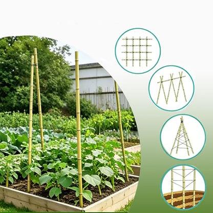 Bamboo Stakes with Jute Twine, 6FT Garden Stakes Multi-Purpose, Plant Stakes for Tomatoes, Beans, Cucumbers, Peppers, Flowers, Potted, Maintain the Plant Posture, Strengthen and Stem