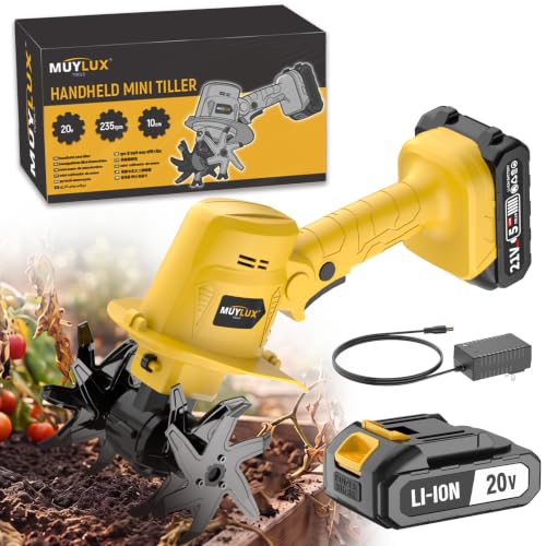20V Cordless Tiller Cultivator for Gardening, Electric Garden Tiller with Battery & Charger, Garden Rototiller for Lawn Gardening Soil Cultivation, 1 Battery - color: 1 Battery