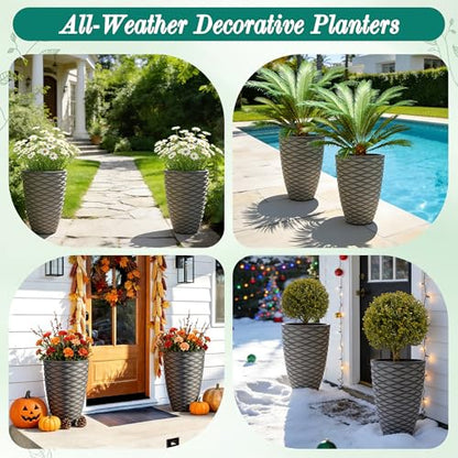 2-Pack 19" Rustic Black Resin Tall Planters with Wave Texture - color: 19"h-rustic Black Wavy